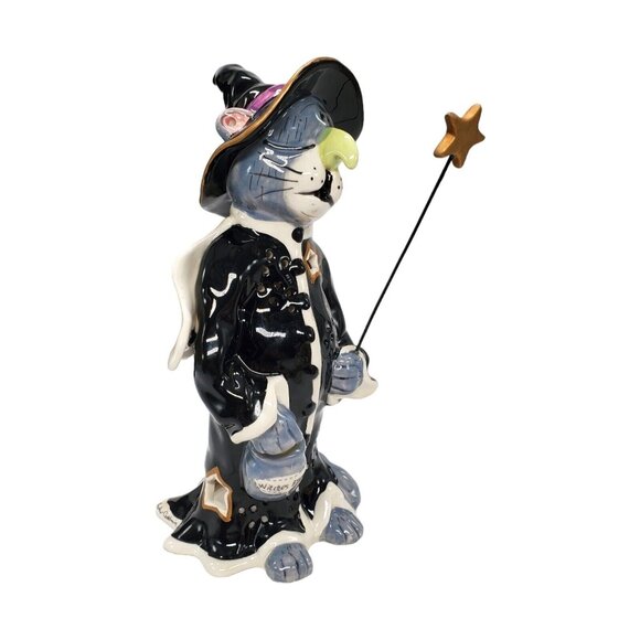 Blue Sky Clayworks Heather Goldminc Halloween Tea Light Luminary Cat Witch 10" - Picture 2 of 16